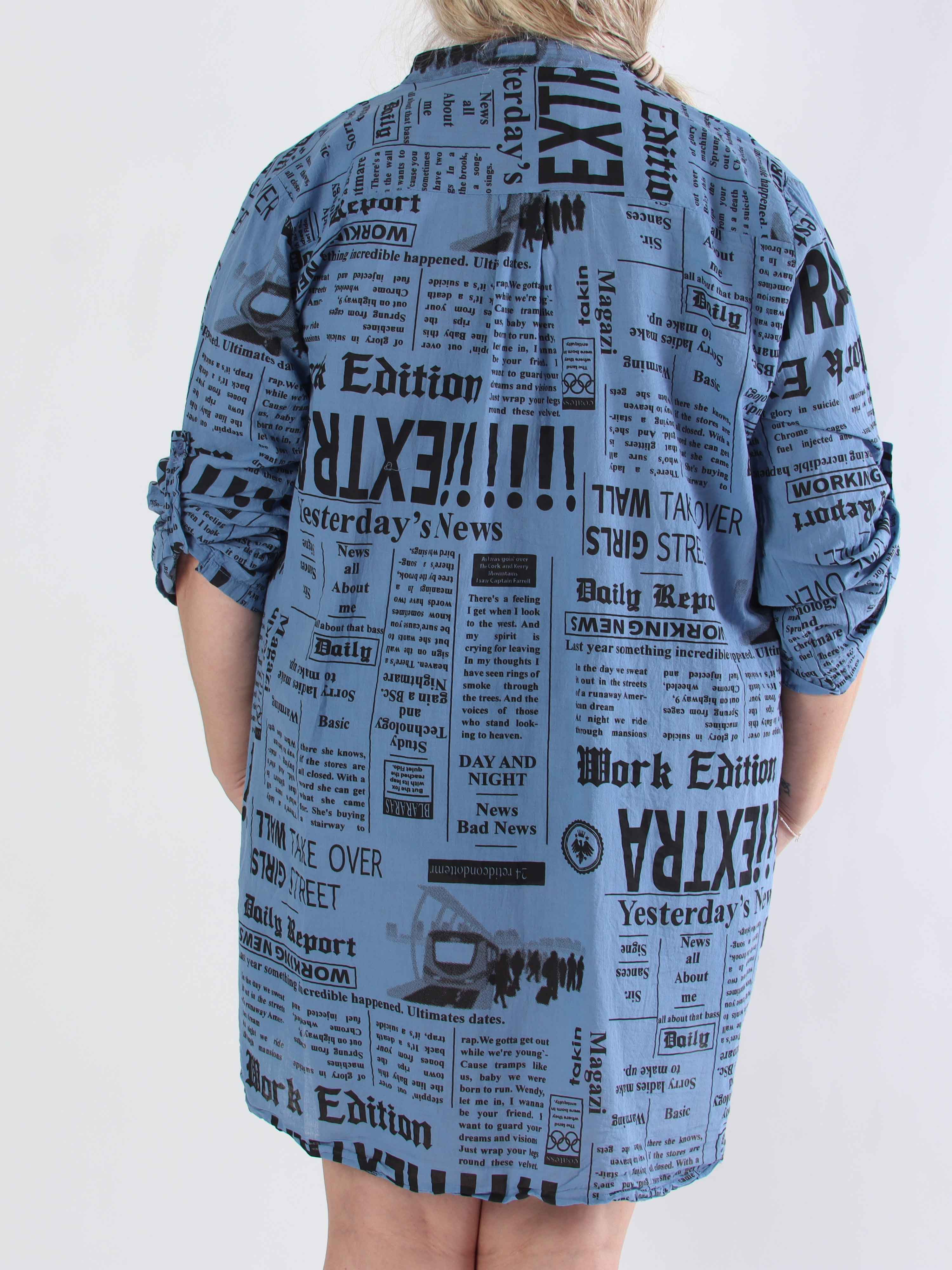 Celestine - Plus size bomullsskjorta med tryck och fickor